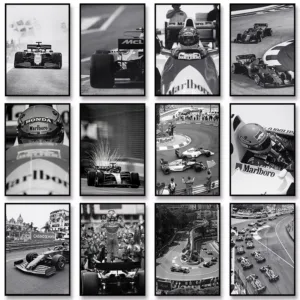 Black and White Famous Racing Sports Car Racer Photography Poster Printed Canvas Painting Wall Art Pictures Home Decor Gift