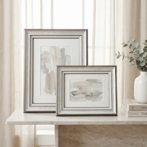 2Pcs Transitional Champagne Silver Picture Frames With Mat Metallic Wide Border Photo Frame For Wall Art & Desk Display 8×10 A4