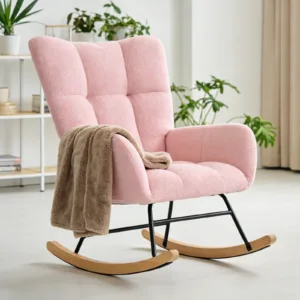 JHK Teddy Upholstered Saucer Rocking Chair with High Backrest Armchair Padded Seat Metal Frame Reading Chair for Living Room