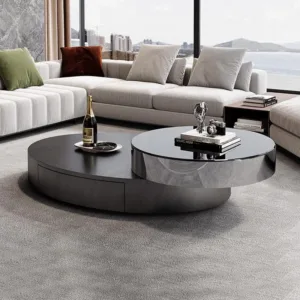 Italian Luxury Coffee Tables Modern High-End Stainless Steel Center Coffee Table Oval Glass Home Furniture Escritorios FYCT