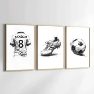 3pcs Custom Personalized Soccer-Themed Wall Art Set–Custom Name and Number Printing Kit–Boy's Room Decor–Sports Poster Gift