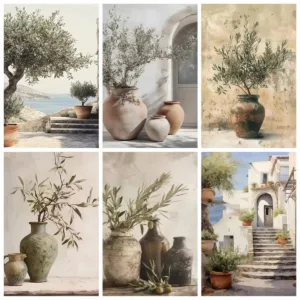 Digital Oil Painting Rustic Vase and Scenery Olive Branch By Numbers on Canvas Home Decor for Living Room Bedroom Handmade Gift