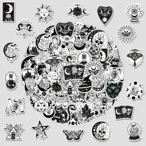 50/100PCS Black and White Mysterious Wizard Graffiti Stickers Water Cup Decoration Stationery Stickers