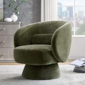 Swivel Accent Chair with Arms, Modern 360 Degree Swivel Barrel Chair w/Curved Back & Lumbar Support Cushion, Comfy, Customized