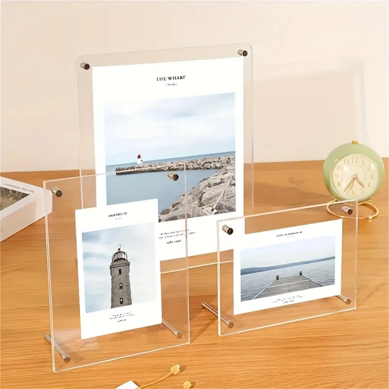 1 Pack of 5-10 Inch A4/A5 Acrylic Photo Frame Classic Tilted Desktop Display Stand for Photo Home Decoration
