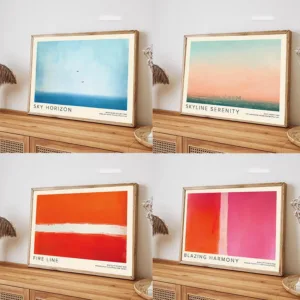 Abstract Blue Minimalist Rothko-Inspired Canvas Painting Wall Art Serene Sky and Birds Poster Print for Bedroom Room Decor