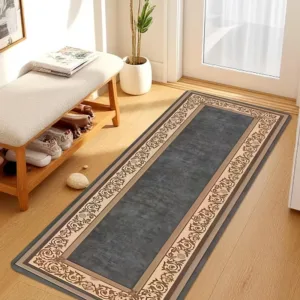 Vintage Ornate Border Runner Rug Retro European Scroll Floral Frame Non-Slip Carpet Luxury Classic Home Decor Mat for Hallway