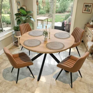47.2" 5-Piece Round Dining Table Set for 4, Modern Wood Dining Table with 4 Upholstered Chairs, Kitchen & Dining Room, Custom