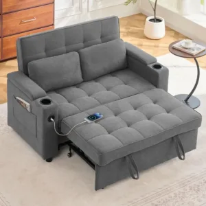 Korser 55.5'' 3-in-1 Convertible Sofa Bed, Pull Out Couch with 5-Position Adjustable Backrest, Loveseat Sleeper Sofa