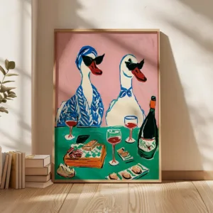 Funny Sunglasses Duck Wine Dinner Canvas Wall Art Retro Animal Posters Prints Kitchen Bar Living Room Bedroom Cafe Modern Decor