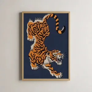 Retro Japanese Tiger Canvas Art Print Frameless Traditional Asian Animal Wall Poster, Aesthetic Minimalist Poster for Home Decor