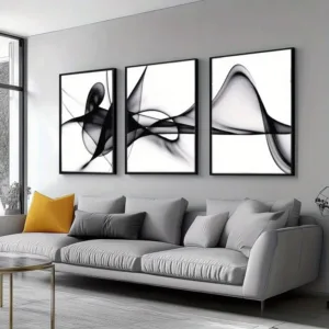 3 Pack Elegant Black White Abstract Canvas Art Set Modern Wall Decor for Living Room Bedroom Office Home Decors