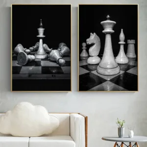 Black and White King Knight Chess Game Canvas Painting Wall Art Pictures Prints Posters for Living Room Home Cuadros Decor