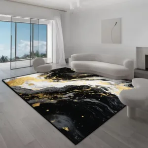 Nordic Luxury Non-slip Carpet for Living Room Black Gold Marble Style Sofa Area Rugs for Bedroom Decor Lounge Floor Mat Washable