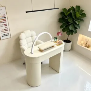 Sulla Modern Manicure Tables for Nail Salon Scratch-Resistant Surface No Assembly Required Modern Curved Nail Desk