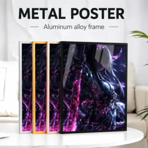 Anime Girl Featuring Sword Framed Aluminum Metal Poster Customized Photo Modern Manga Style Wall Art For Gaming Setup Fan Gift