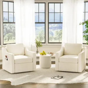 360 Swivel Accent Chair with Lumbar Support, Swivel Armchair with Deep Seat | Sot Chenille Upholstered, Metal Swivel Base, Set o