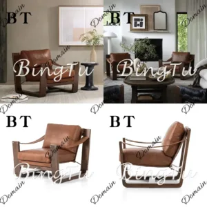 81 N Nordic Saddle Leather Single Sofa Chair Vintage Lounge Chair Designer Creative Living Room Balcony Reading Armchair