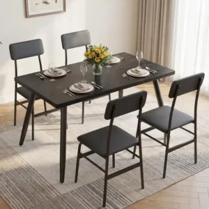 Dining Table Set for 4, Wood Kitchen Table with Upholstered Chairs for Kitchen Room and Small Spaces, Comedor de 4 Sillas y Mesa