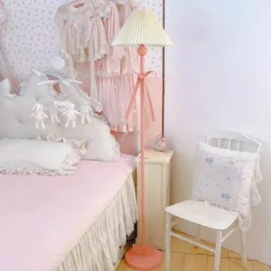 Pink Bow Princess Room Floor Lamps Girl Bedroom Vertical Lamp Korean Nordic Warm Romantic Living Room Room Decor Floor Lights