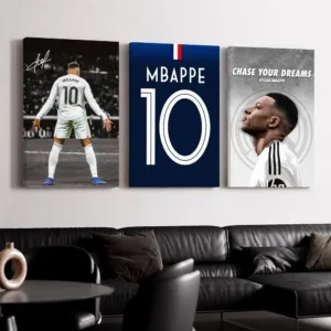 Soccer Star M-MBappES Framed Wall Painting Ready to Hang Canvas Wall Art Poster for Bedroom Living Room Home Decor Gift