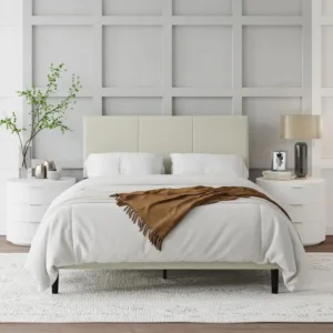 Full Size Bed Frame with Upholstered Headboard, Sturdy Wood Slats, No Box Spring Required, Silent, Easy, Customized
