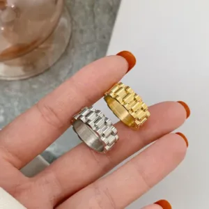Luxury Never Fade Gold Color Strap Ring Stainless Steel Rings For Women Fashion Men' Jewelry 7MM Wide Finger Band Drop Shipping