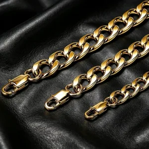 HNSP PVD Gold Plated 316L Stainless Steel Cuban Link Chain Necklace For Men Multi Size Thick Curb Chain Waterproof Jewelry