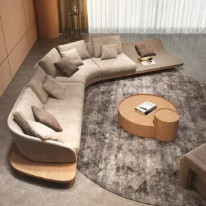 Sofa Set Horizontal Hall Movable Arc-shaped Light Luxury Curved Design Genuine Leather Feathers Filling Large Apartment