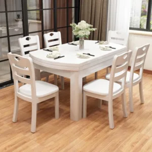#Great Discount White Wooden Dining Table and Chair Set Family Dinner Square and Round Suitable Dining Table