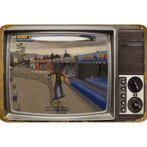 Tony Hawk'S Pro Skater 2 Vintage Metal Tin Sign - Retro Wall Decor, es, Colorful Gaming Artwork with Classic Car and Neon
