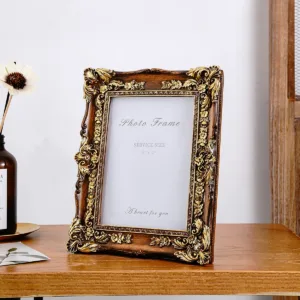 1PC, European Square Wood, Flower and Rattan Retro Three-Dimensional Pattern Design, Rectangular Classical Photo Frame