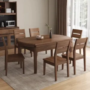 for South American Black Walnut Solid Wood Dining Table and Chair Set New Chinese Style Small Apartment Telescopic Folding