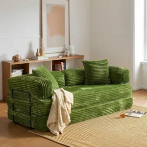 80.5" No Assembly 4 in 1 Plush Corduroy Convertible Folding Futon Sofa Bed, Boneless Loveseat with 2 Chaise, Custom