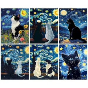 GATYZTORY Modern Painting By Numbers For Adults Decorative Painting Starry Sky Cat Artcraft Diy Gift Handpainted Home Decor