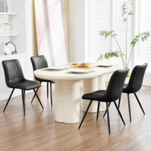 Set of 4 Upholstered Dining Chairs with Cushions, Leatherette Seats, Metal Legs for Kitchen or Living Room