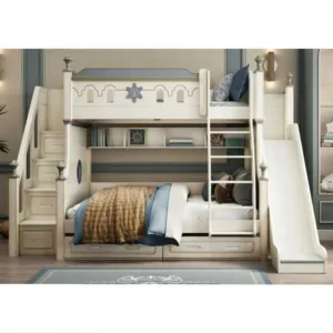 &Luxury Princess Design Wood Kids Bed Sets Mdf Girl Room Furniture Modern Home Boy Bedroom Double Wooden Bunk Beds for Children