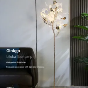 Nordic Ginkgo Leaf Modern Living Room Floor Lamps Romantic Night Light For Bedroom Bedside Sofa Standing Indoor Lighting Fixture