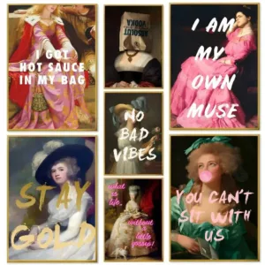 Funny Lady Portrait Poster with Inspirational Quotes for Wall Decor Waterproof HD Sticky Art for Home Living Room Bedroom Bar