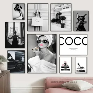 Fashion Luxury Car Canvas Art Coco Quotes Perfume Super Car Modern Black and White Wall Decor