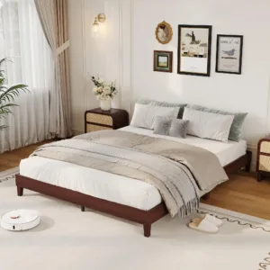Queen Size Wood Platform Bed Frame 9in, Dark Walnut Low Profile Bed With Wood Slats, No Box Spring, Noise Free, 800 lb Support