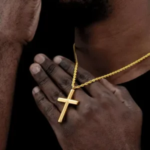 Retro Titanium Steel Twist Chain Necklace Gold Color Cross Stainless Steel Pendant Necklace For Men Fashion Jewelry Accessories
