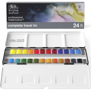 Winsor&Newton Artist Professional Watercolor Lightweight Metal Box 24 Half Pans Color Field Pocket Set Palette Art Supplies