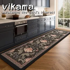 VIKAMA American Light Luxury Kitchen Floor Mats - Anti-slip, Oil and Water Resistant PVC Leather Rugs, Wipeable Home Flooring