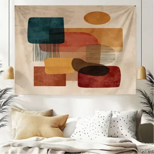 Abstract Geometric Tapestry Wall Hanging Polyester Bohemian Decor Art Print Modern Minimalist Scandinavian Boho Living Room Wall