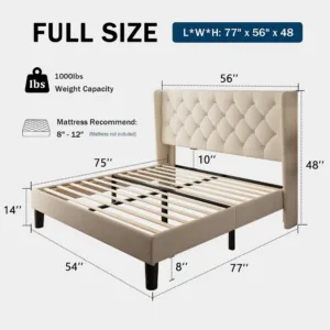 Full Size Wooden Upholstered Platform Bed Frame, Button Tufted Headboard & Underbed Storage, Custom