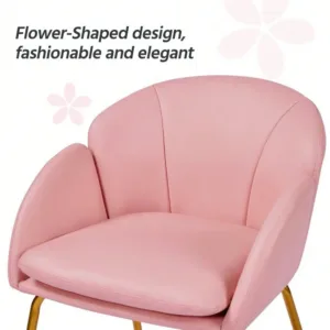 1PC Modern Velvet Vanity Accent Armchair Gold Metal Legs Flower Shape Seat Flared Backrest, SpaceSaving FloorProtect Chair For