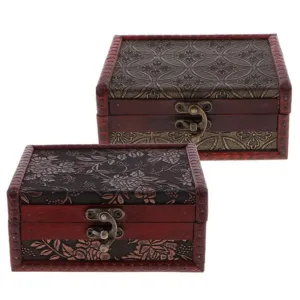 Vintage Decorative Jewelry Storage Box with Metal Lock Vintage Wooden Organizer Case for Girls’ Jewelry Storage and Display