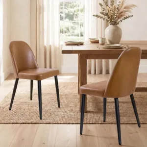 Upholstered PU Leather Dining Chairs with Metal Legs, Brown Accent Chairs Set of 2