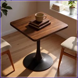 Square Tulip Dining Table 24 Inch Modern Bistro Metal Pedestal Base Coffee Side Table Walnut